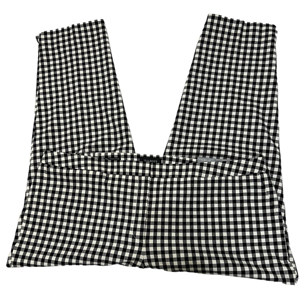 Talbots Woman Hempshire Ankle Pants Straight Leg Plaid Black White Size 24W